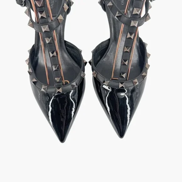 Valentino Rockstud Black Patent Leather Caged Strappy Pumps Heels Size 40 US 10 - Picture 3 of 13